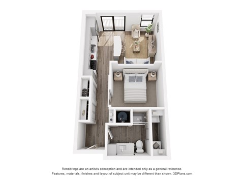 Floor plan for studio, 1 bath, 571 sqft